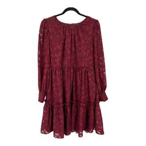 Eliza J Dress floral long sleeve tiered dark red size 14